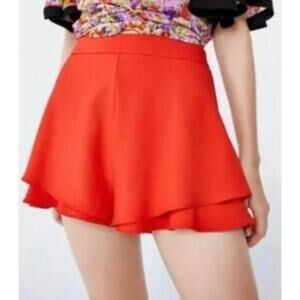 Zara Shorts Womens Small Orange‎ Ruffle Hem High Rise Preppy